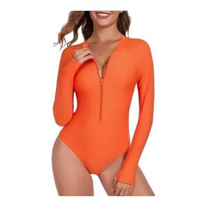 RELLECIGA One Piece Long Sleeve Rash Guard UV Protection Surfing Swimsuit Size M